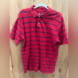 Chaps Red and Navy Striped Men's Polo Shirt mens L